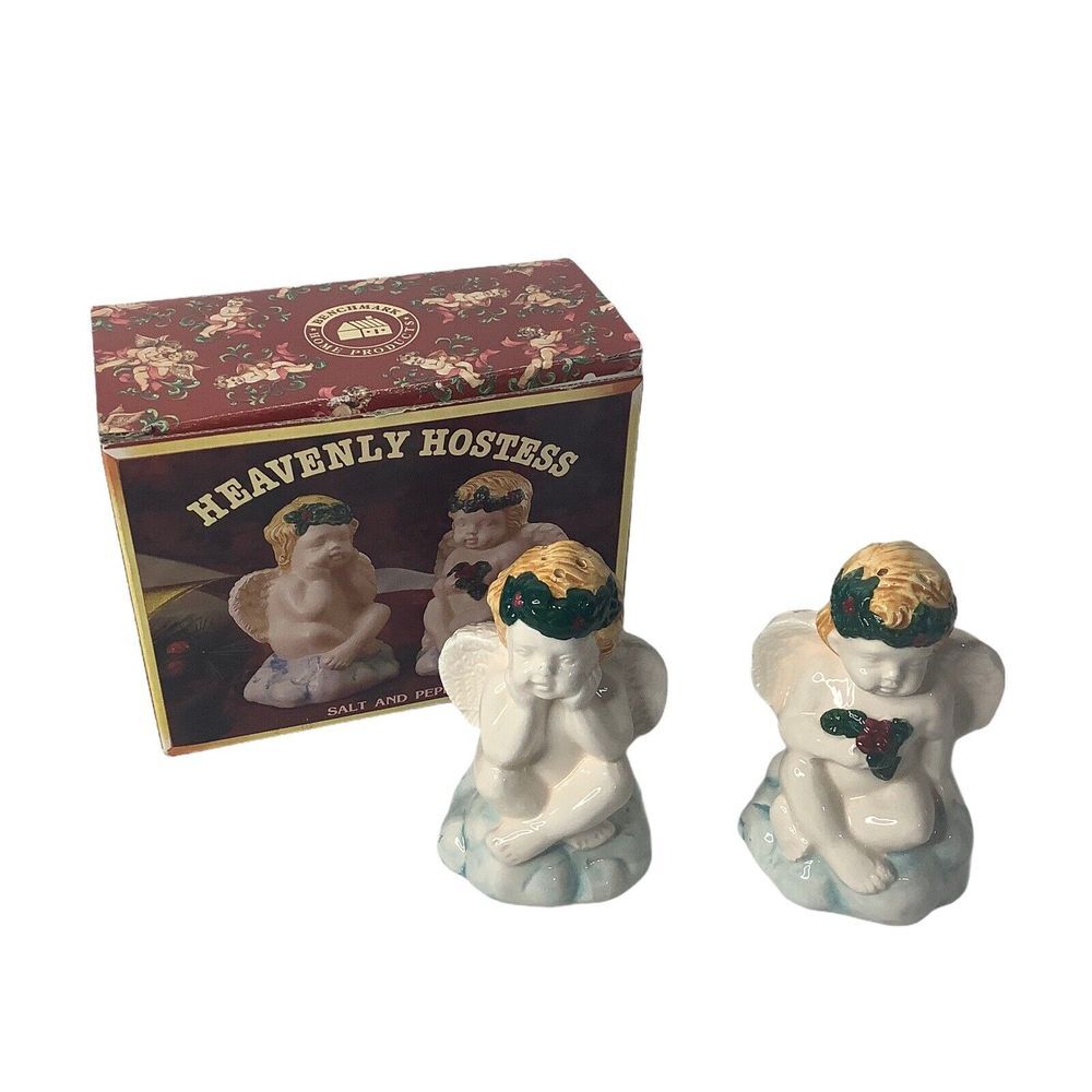 Heavenly Hostess‎ Angels Christmas Salt and Pepper Shakers White Unused in Box